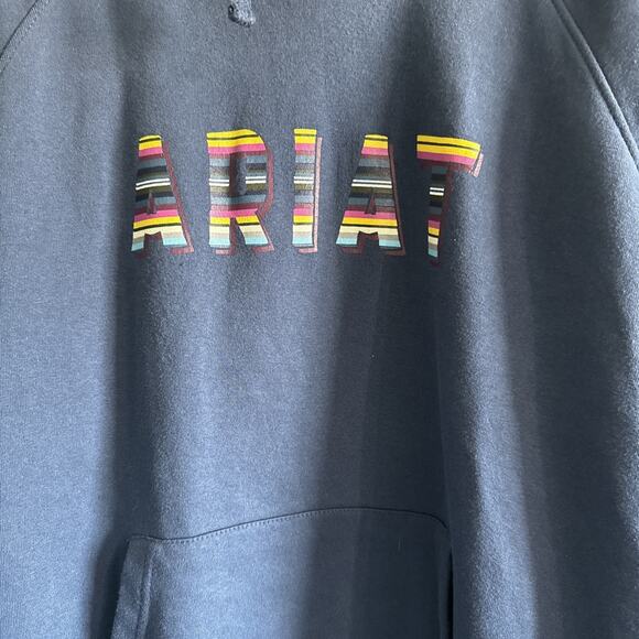 Ariat Real Hoodie Pullover sweatshirt Spellout Logo Cowgirl Blue womens Large - Picture 2 of 4